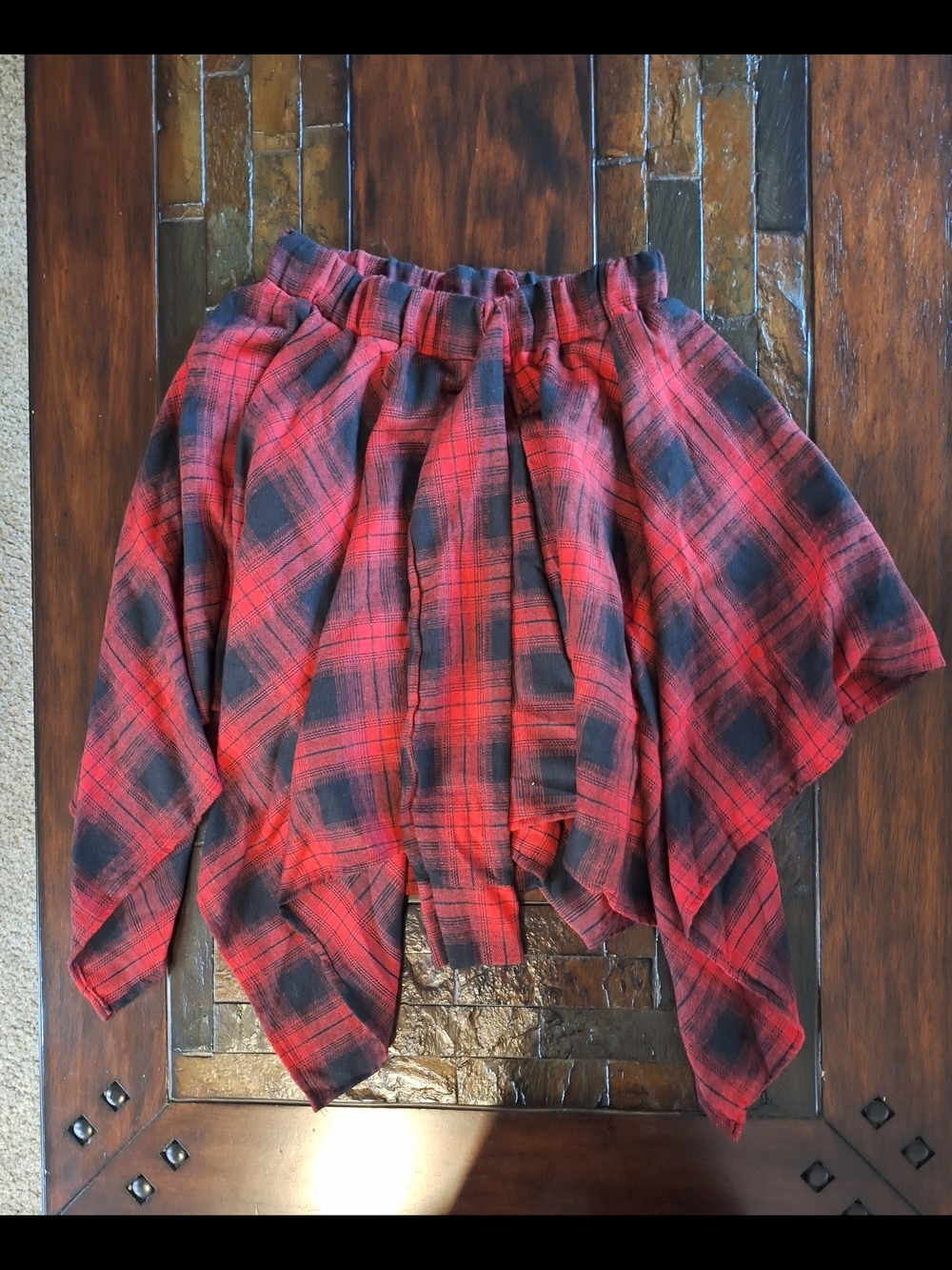 Red & Black Plaid Handkerchief Hem Skirt